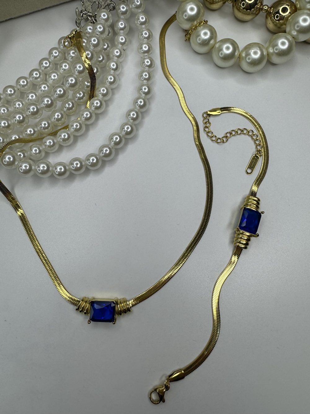 Lacivert Swarovski Çelik Kolye & Bileklik Set