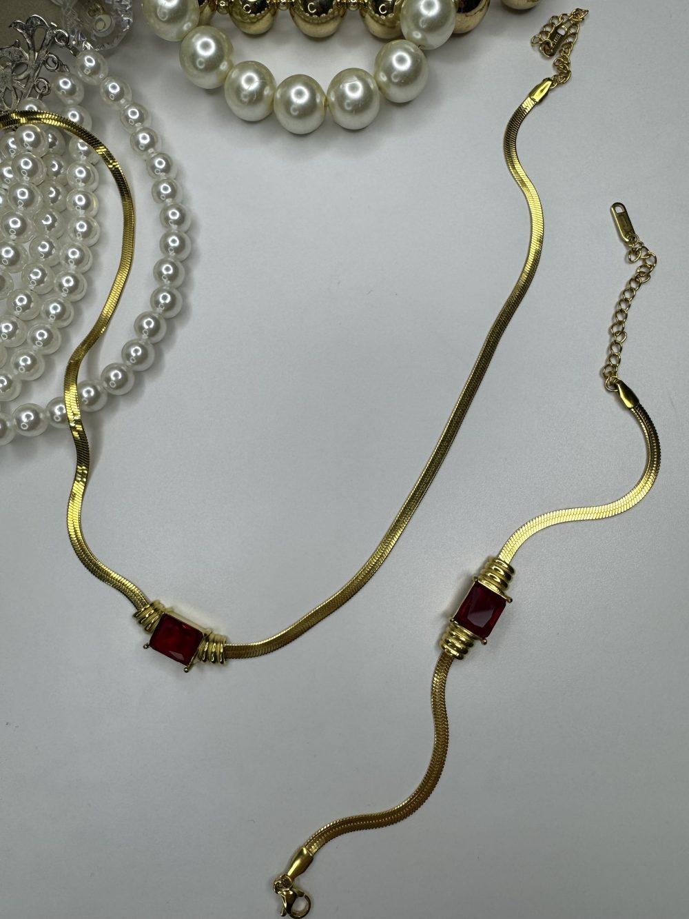 Bordo Swarovski Çelik Kolye & Bileklik Set