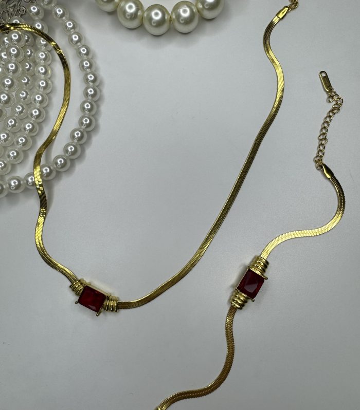 Bordo Swarovski Çelik Kolye & Bileklik Set