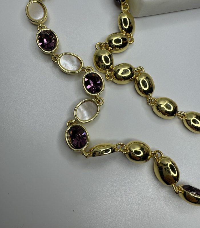 Premıum Mor kirstal Taş Sedefli Gold Bileklik