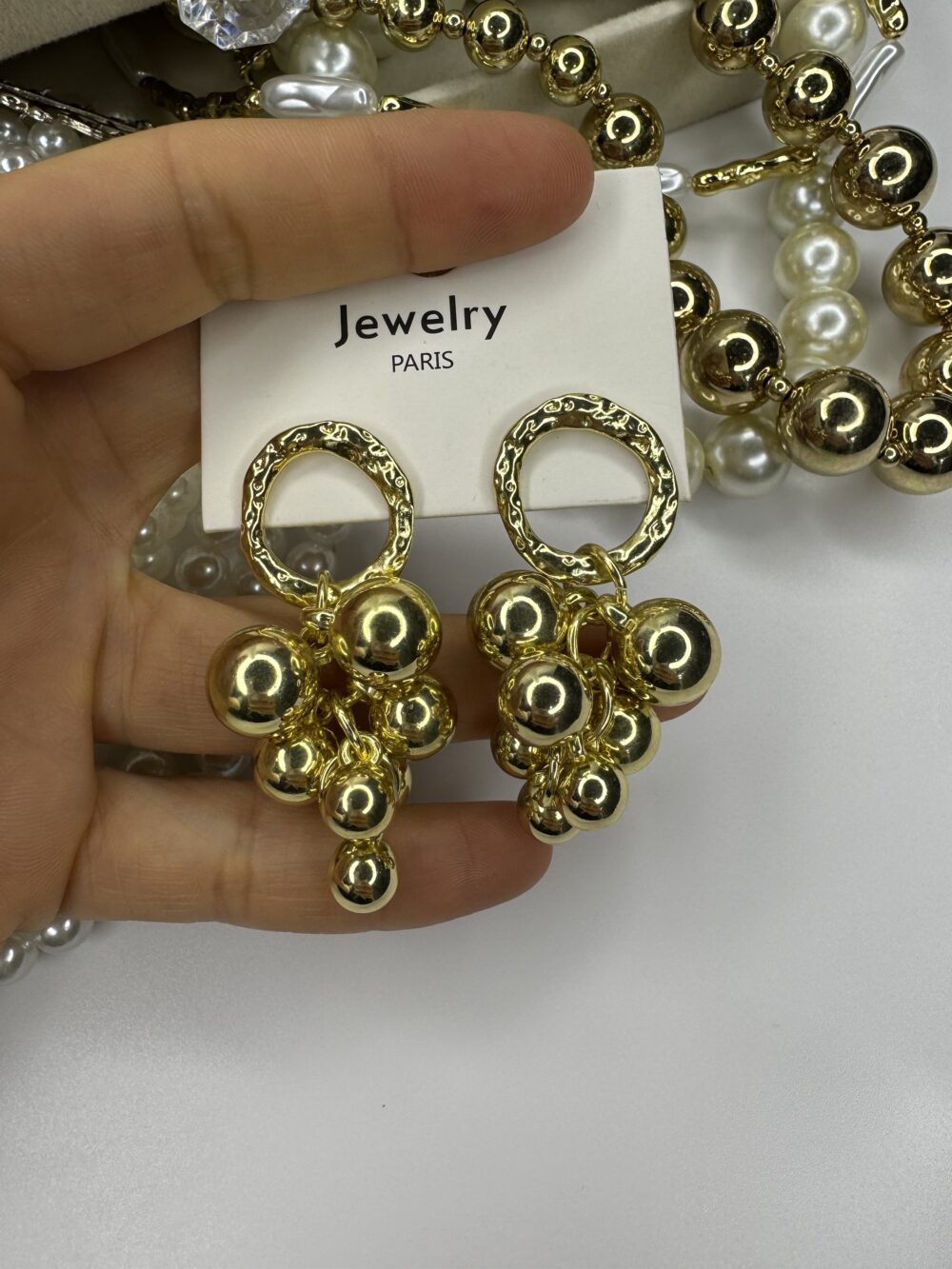 Gold Topçuklu Sallantılı Küpe - Görsel 2
