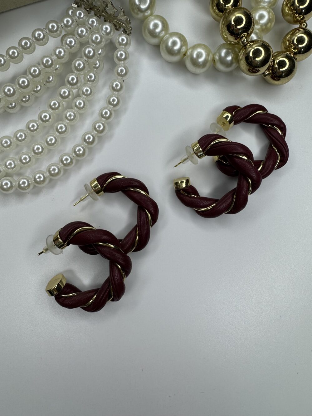 Derili Bordo-Gold Burgu Küpe