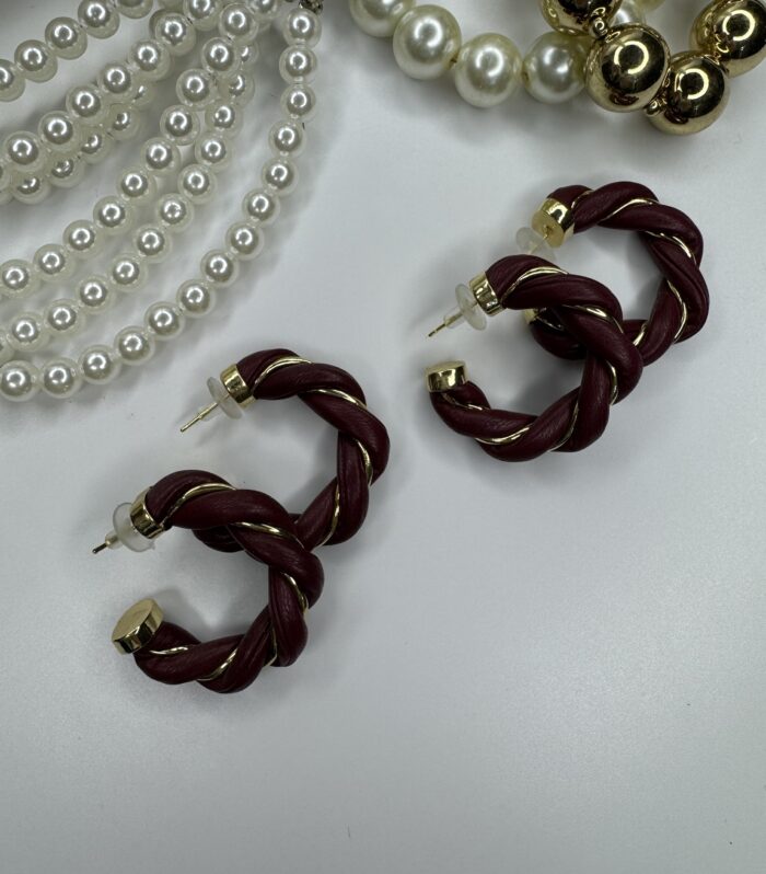 Derili Bordo-Gold Burgu Küpe