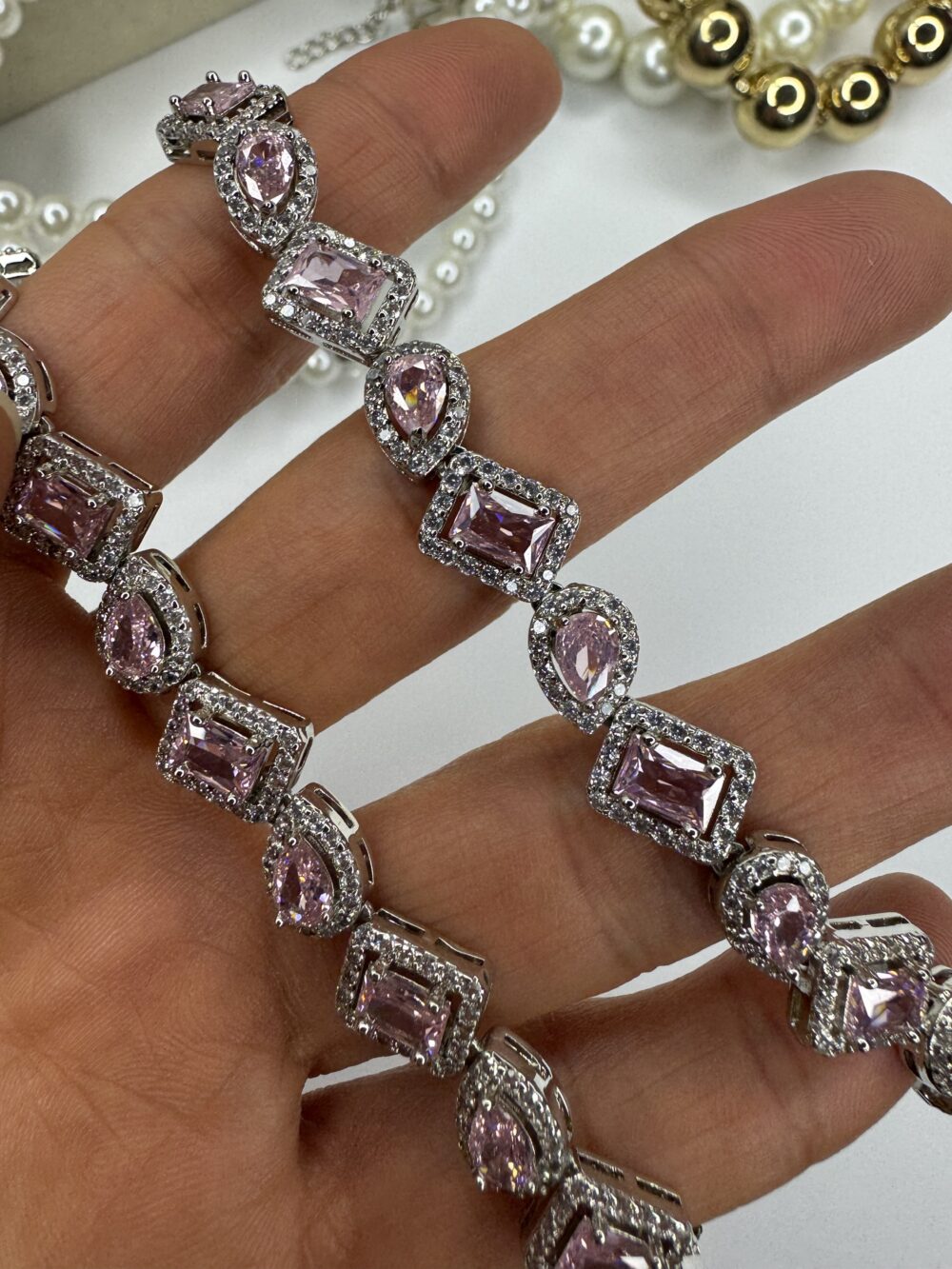 Baget Damla Desen Pembe Zirkonium Bileklik