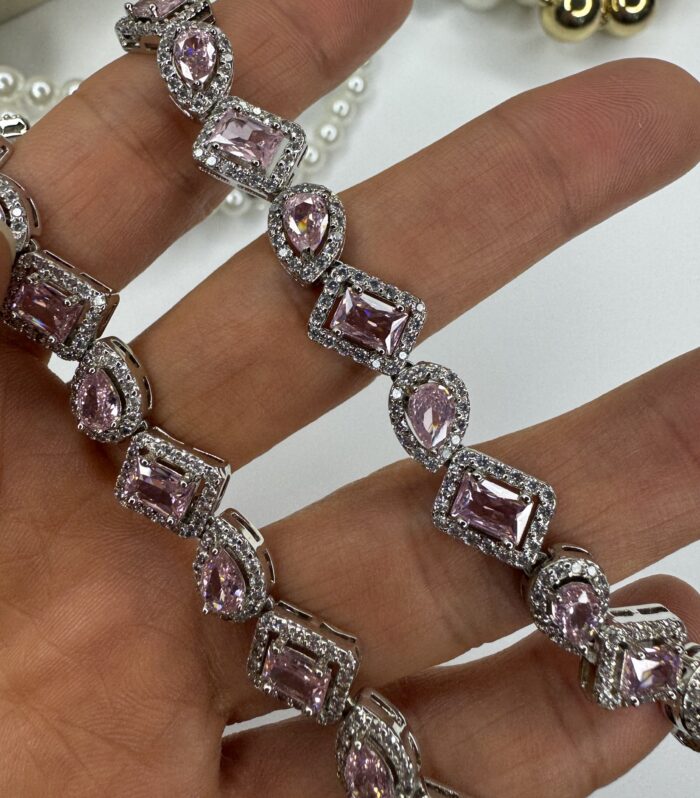 Baget Damla Desen Pembe Zirkonium Bileklik