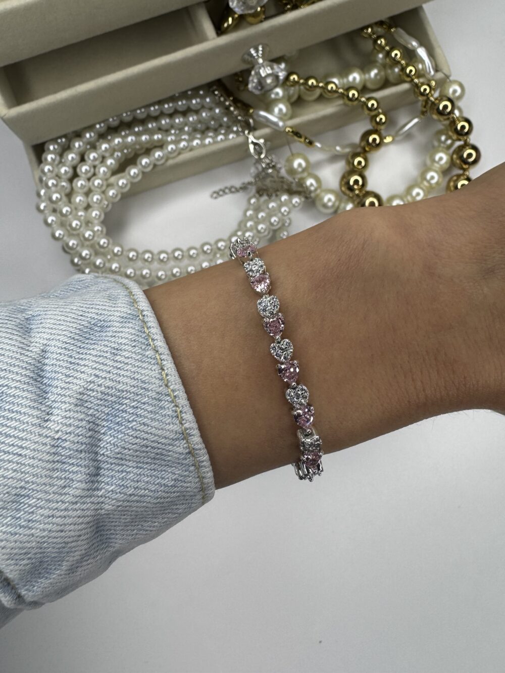 Pembe Kalp  Zirconium Silver Bileklik - Görsel 3