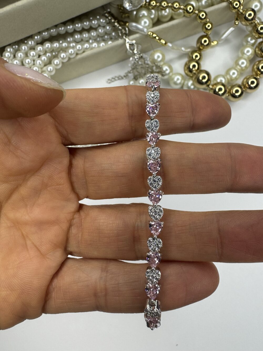 Pembe Kalp  Zirconium Silver Bileklik - Görsel 2