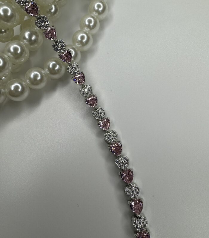 Pembe Kalp  Zirconium Silver Bileklik