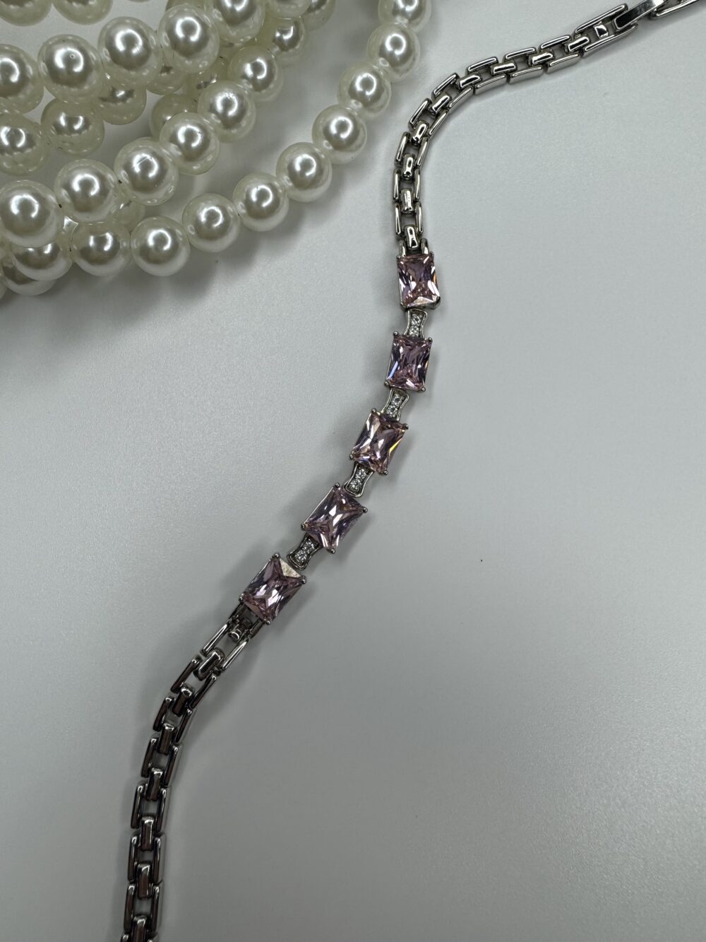 Pembe Zirkon Taşlı Silver Bileklik