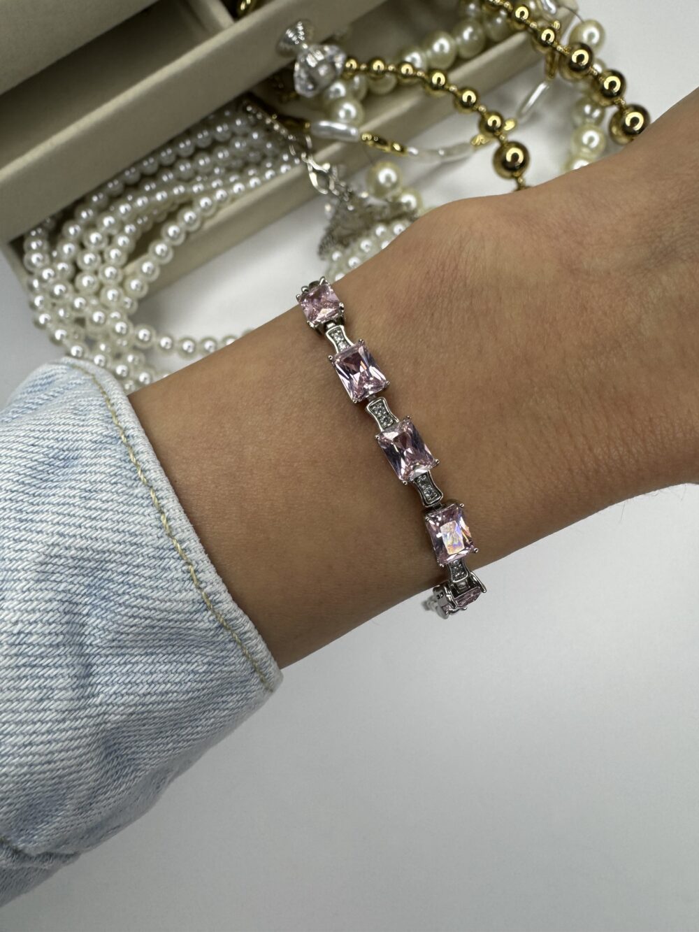 Pembe Zirkon Taşlı Silver Bileklik - Görsel 2