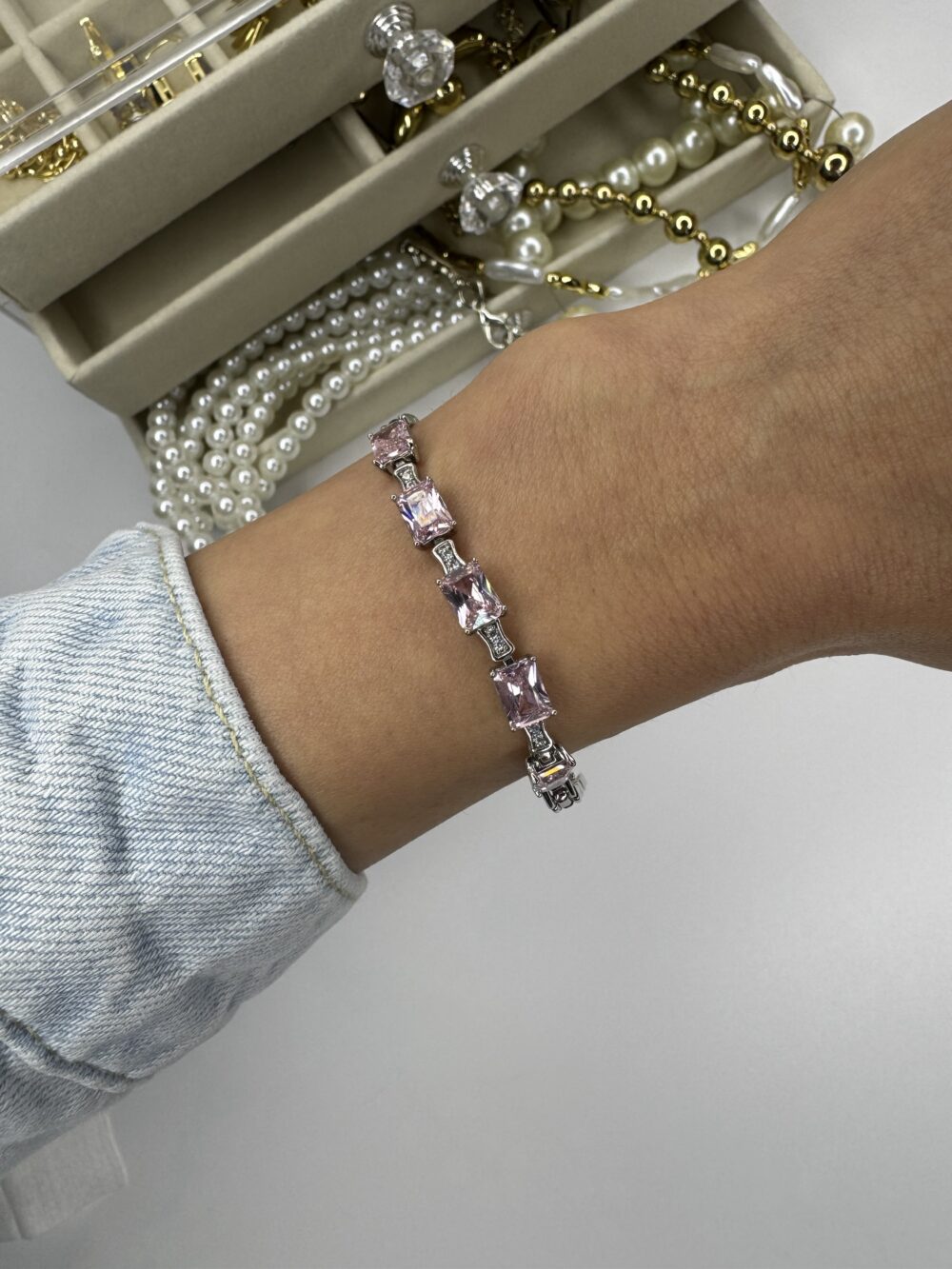 Pembe Zirkon Taşlı Silver Bileklik - Görsel 3