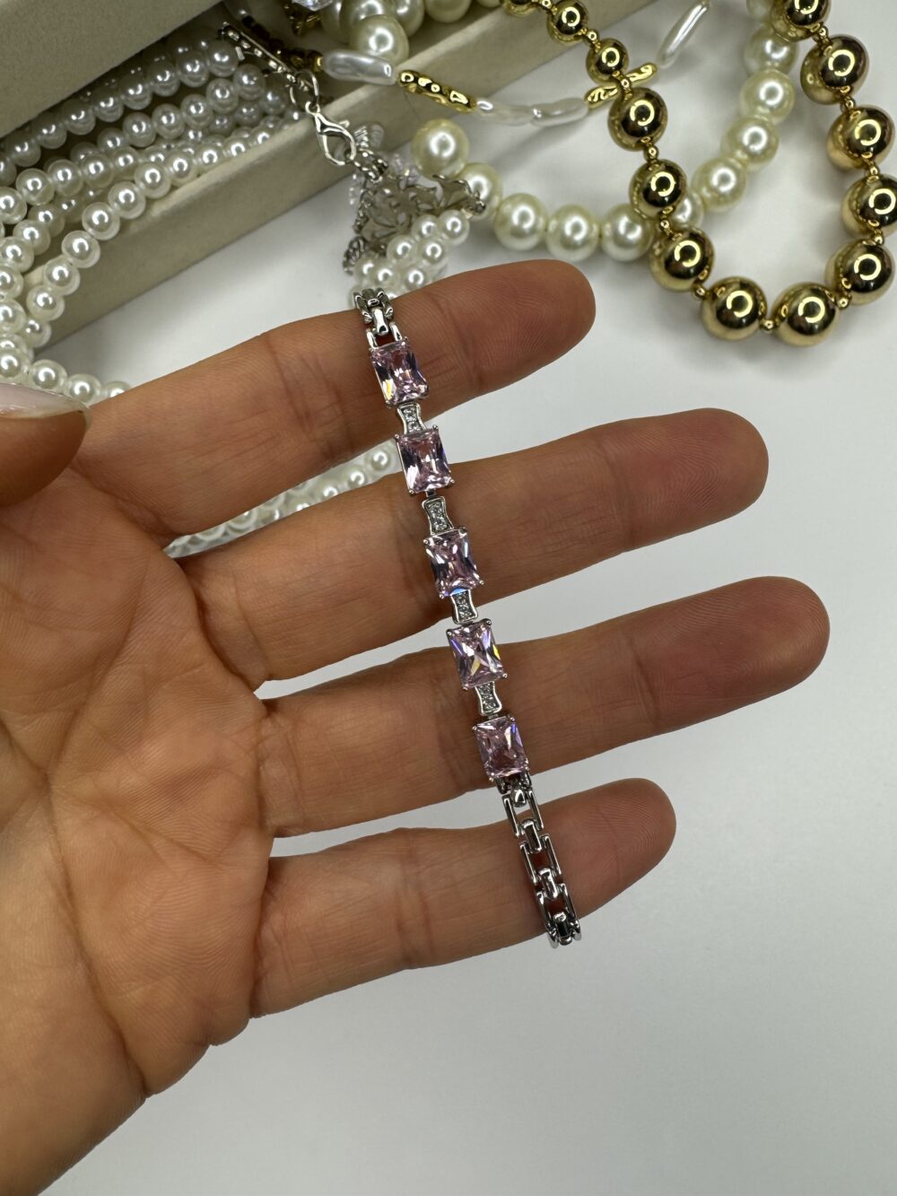 Pembe Zirkon Taşlı Silver Bileklik - Görsel 4