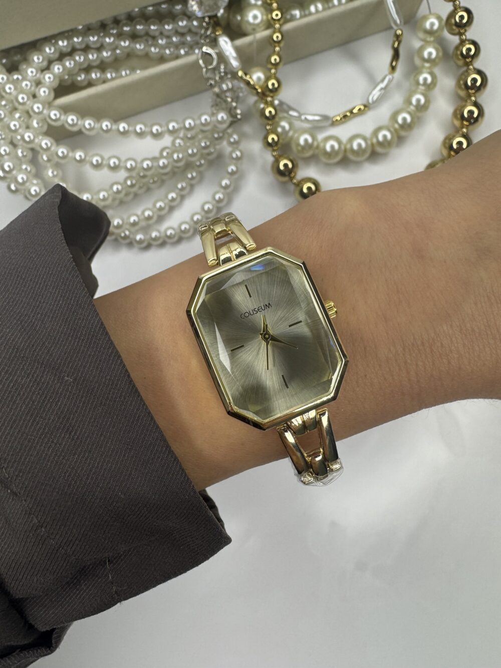 Kiristal Cam Gold Metal Kordon Saat