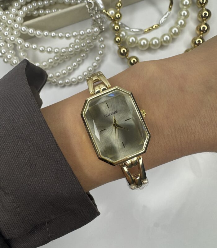 Kiristal Cam Gold Metal Kordon Saat