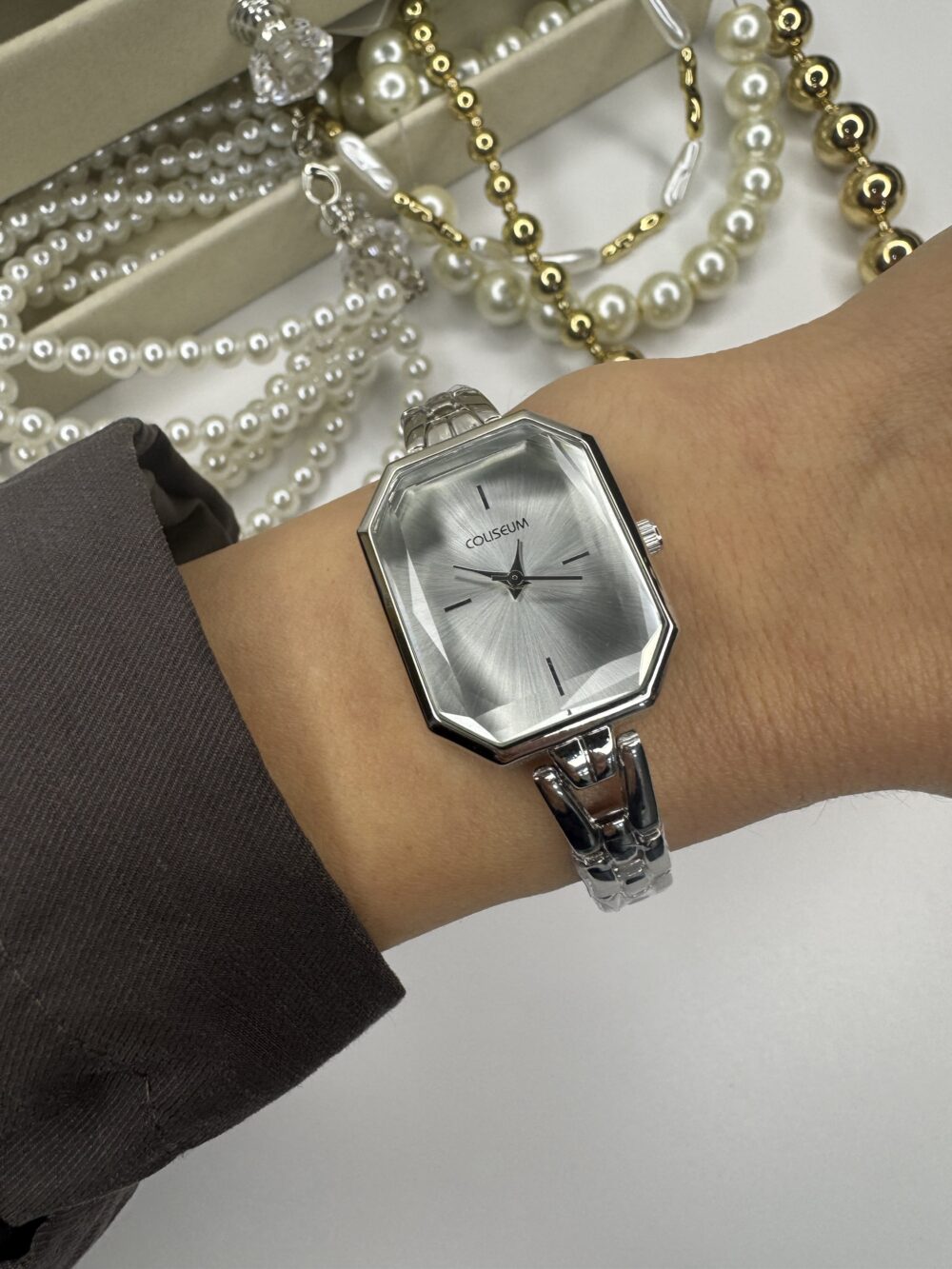 Kristal Cam Silver Metal Kordon Saat