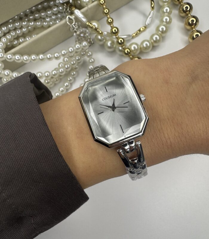 Kristal Cam Silver Metal Kordon Saat