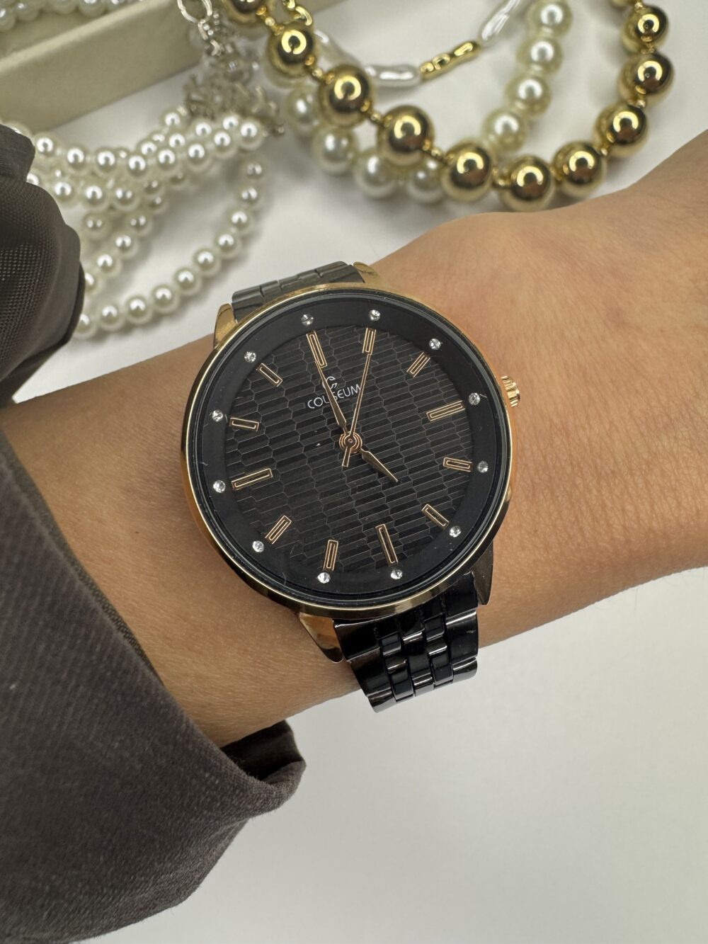 Yuvarlak Rose Gold Kasa siyah Çelik Kordon Saat - Görsel 3
