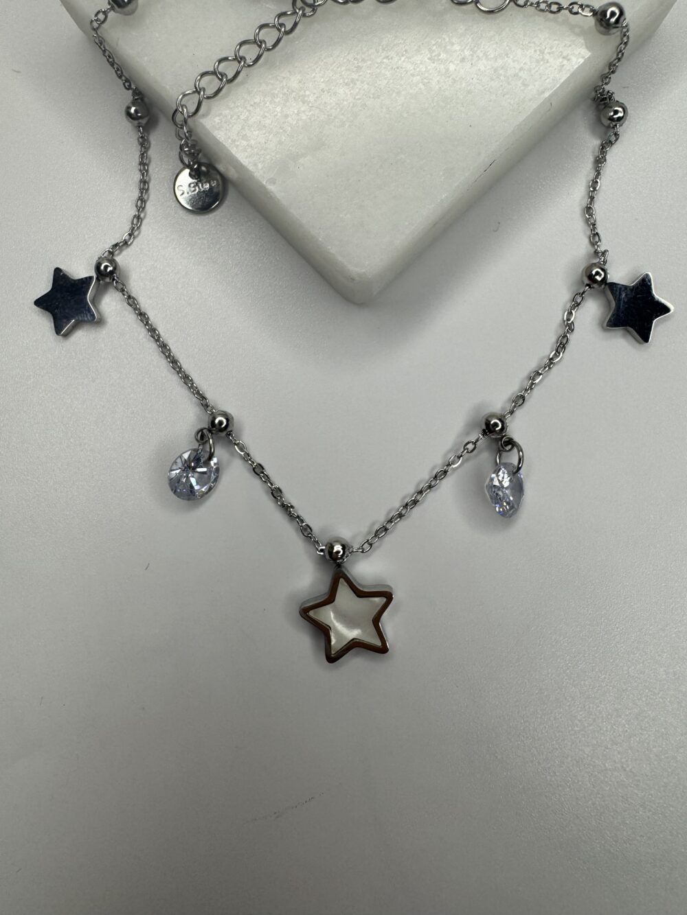 Çelik Sedefli Yıldız Kristal Silver Halhal
