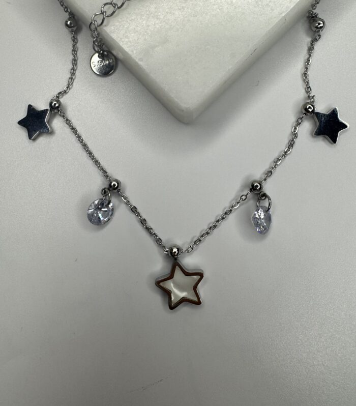 Çelik Sedefli Yıldız Kristal Silver Halhal