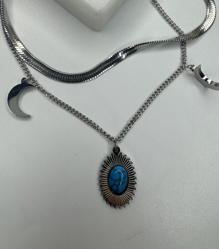 Çelik İtalyan zincir Çift Sıralı Mavi Halhal