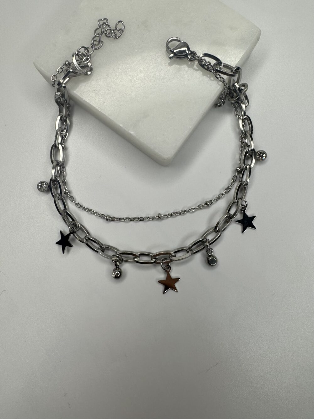 Çelik Silver Çift Sıra Yıldız Halhal
