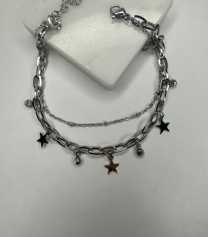 Çelik Silver Çift Sıra Yıldız Halhal