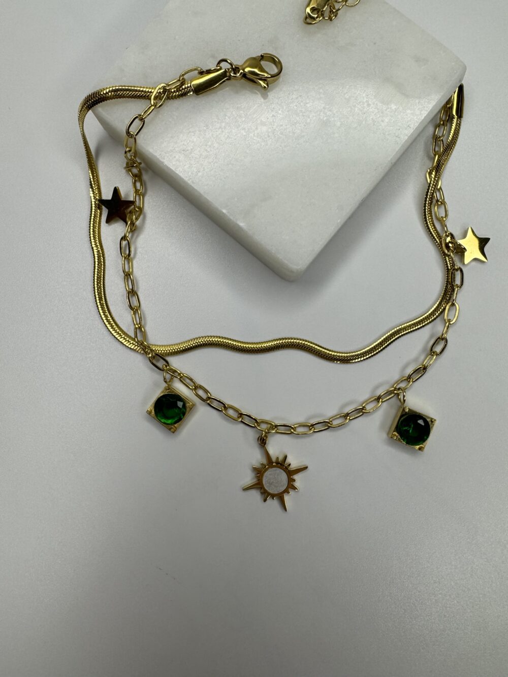 Zümrüt Rengi Gold Çift Sıra Halhal