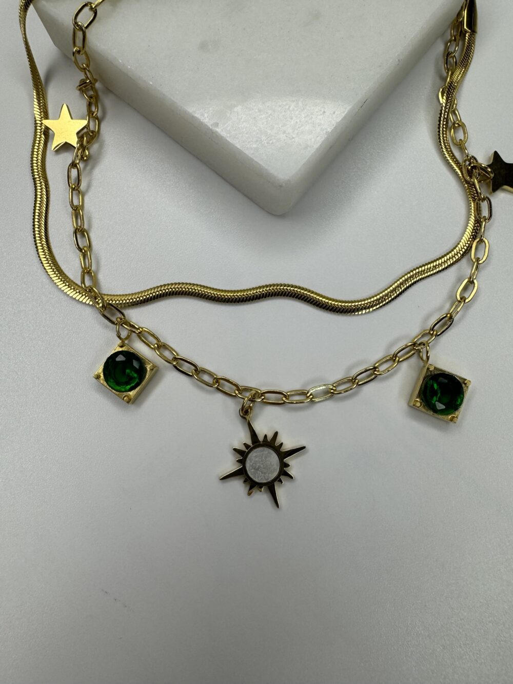 Zümrüt Rengi Gold Çift Sıra Halhal - Görsel 2