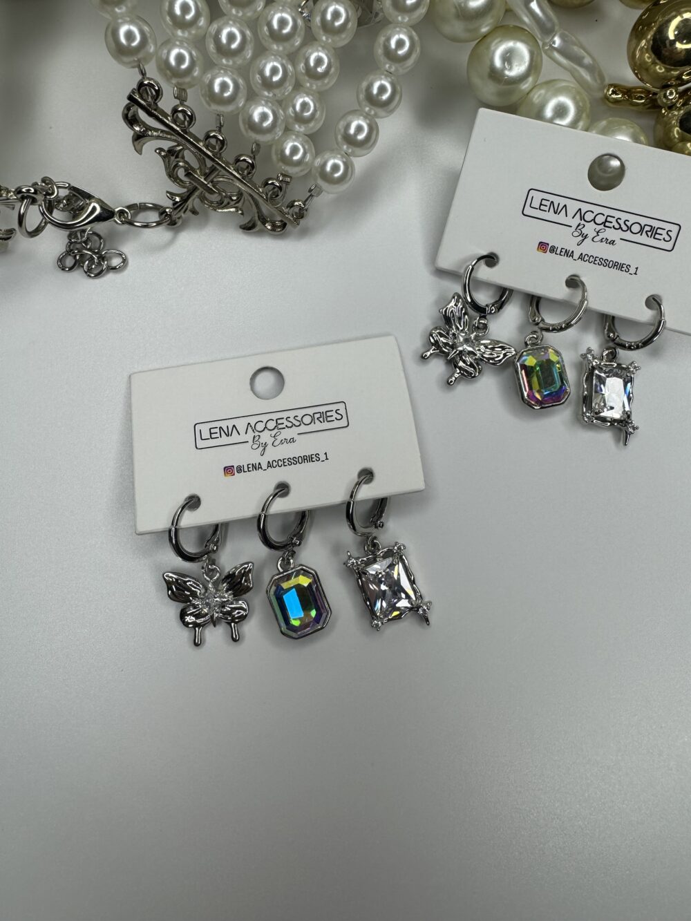 Üçlü Silver Kristal Kelebek Küpe - Görsel 3