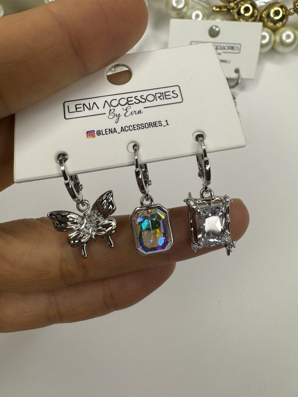 Üçlü Silver Kristal Kelebek Küpe
