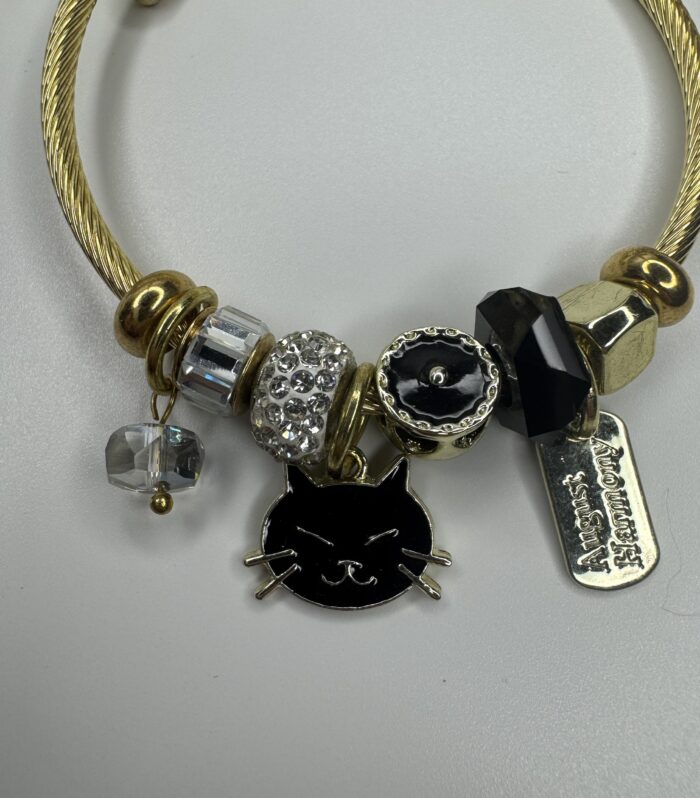 Gold Siyah Kedi Charmlı abileklik