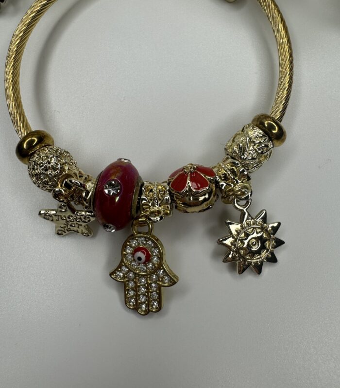 Gold Fatma Ana Eli Kırmızı Charm Bileklik