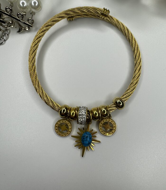 Çelik Charm Gold Bileklik