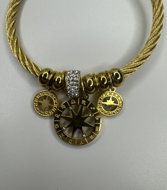 Çelik Charmlı Gold Bileklik