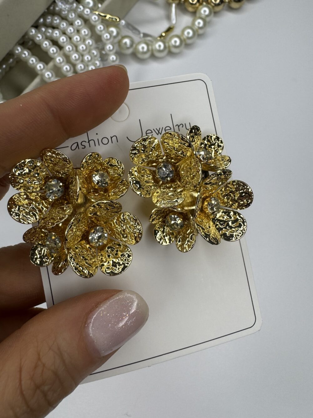 Çoklu Çiçek Gold Taşlı Küpe