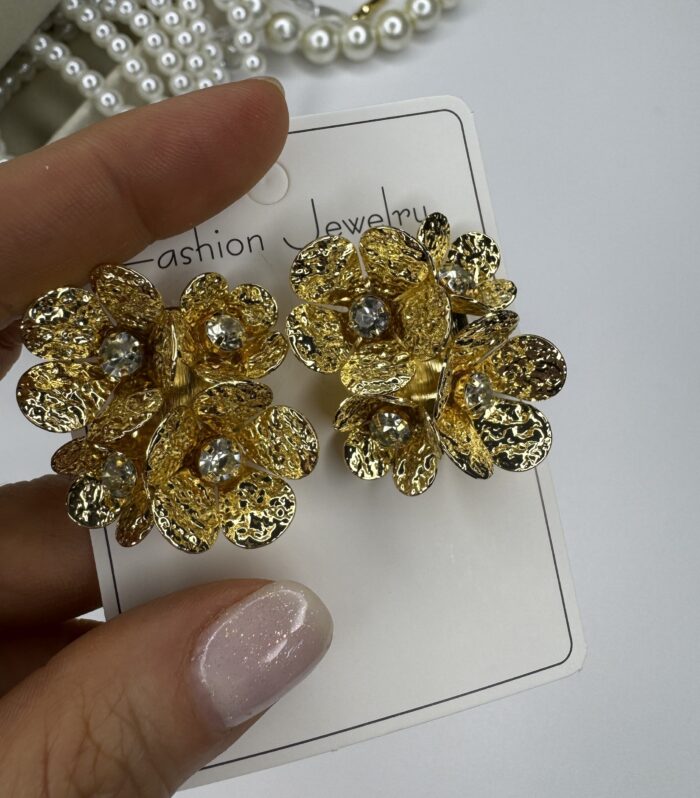 Çoklu Çiçek Gold Taşlı Küpe