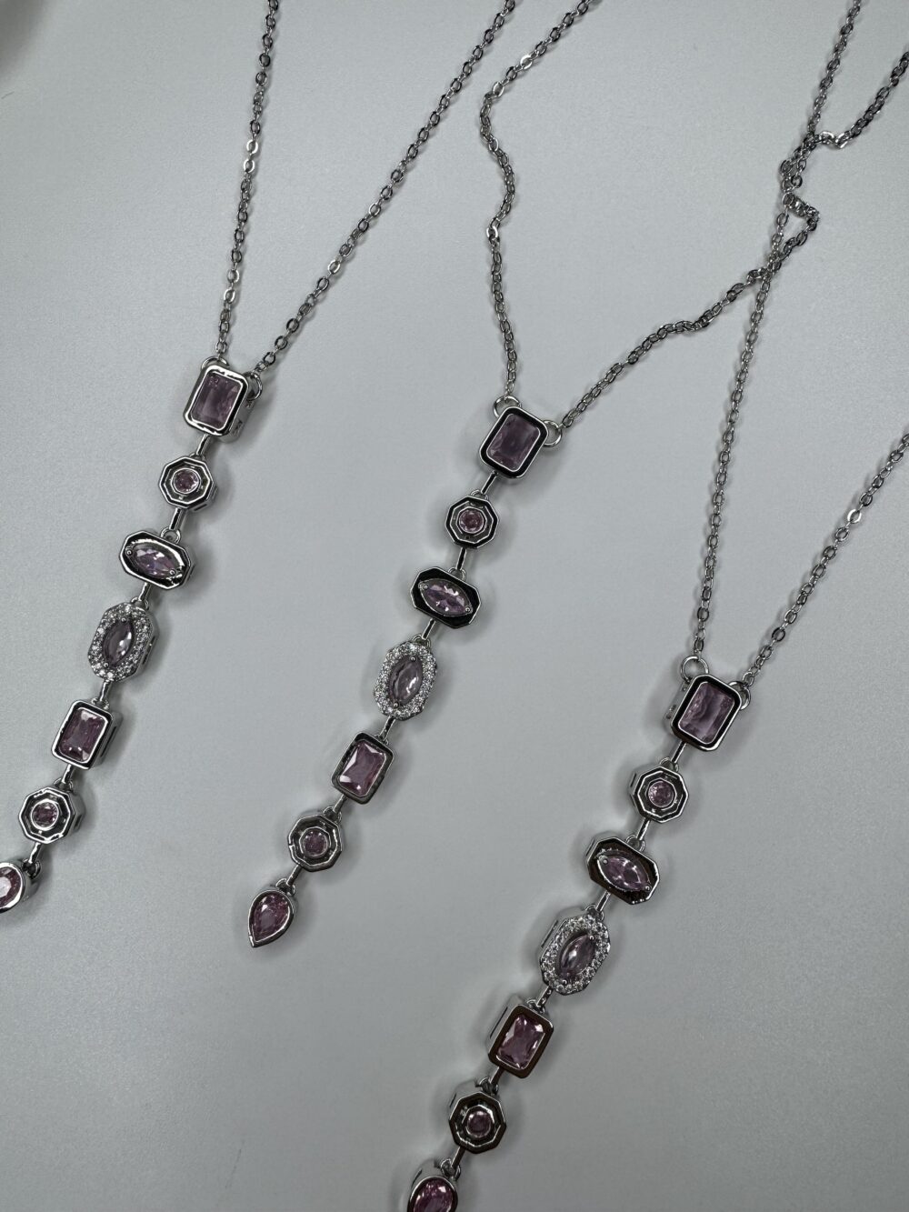 Silver Pembe Taşlı Y Kolye - Görsel 3