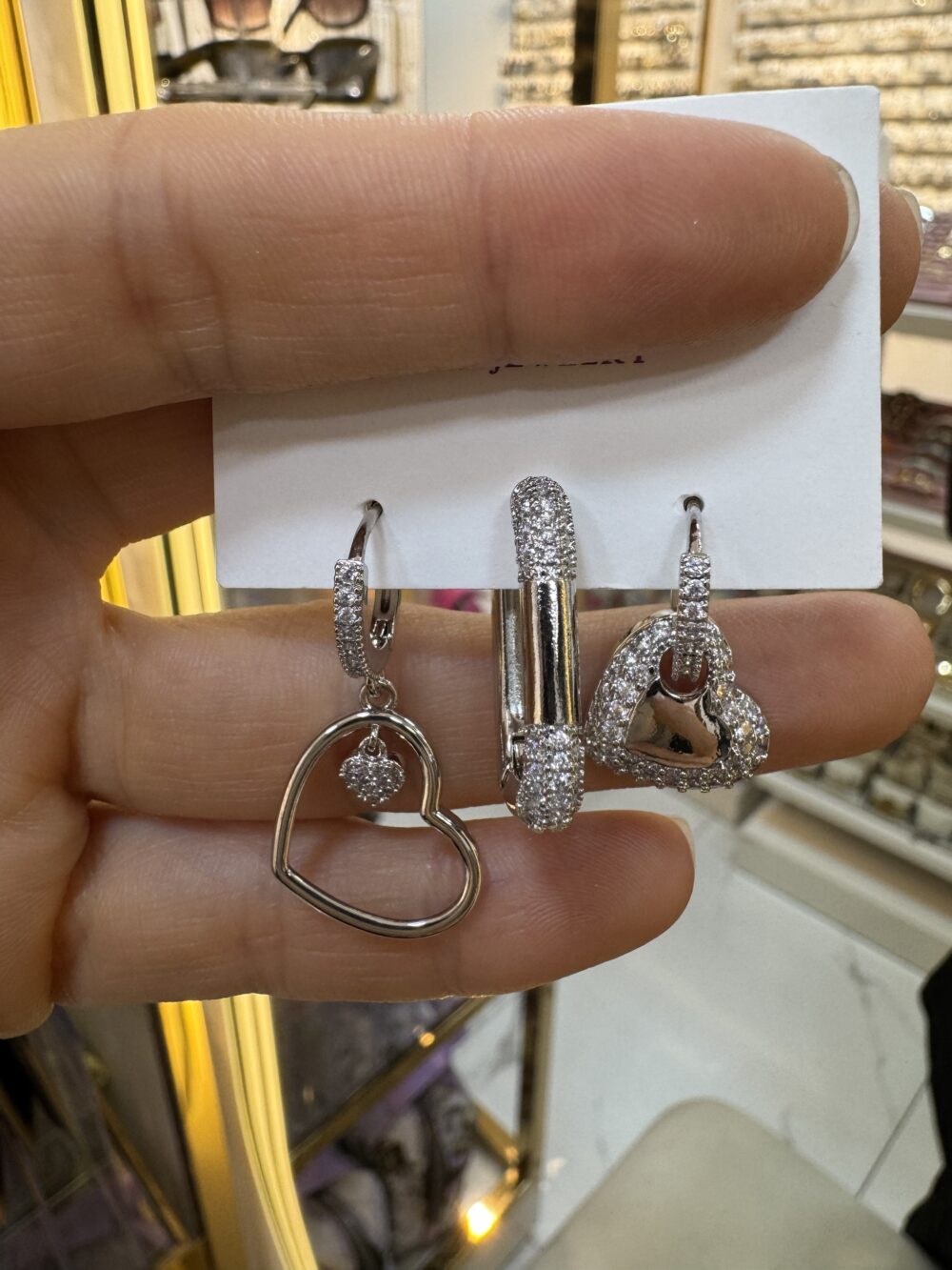 Üçlü Silver Kalpli Küpe - Görsel 2