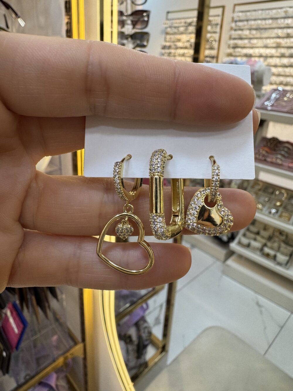 Üçlü Gold Kalpli Küpe