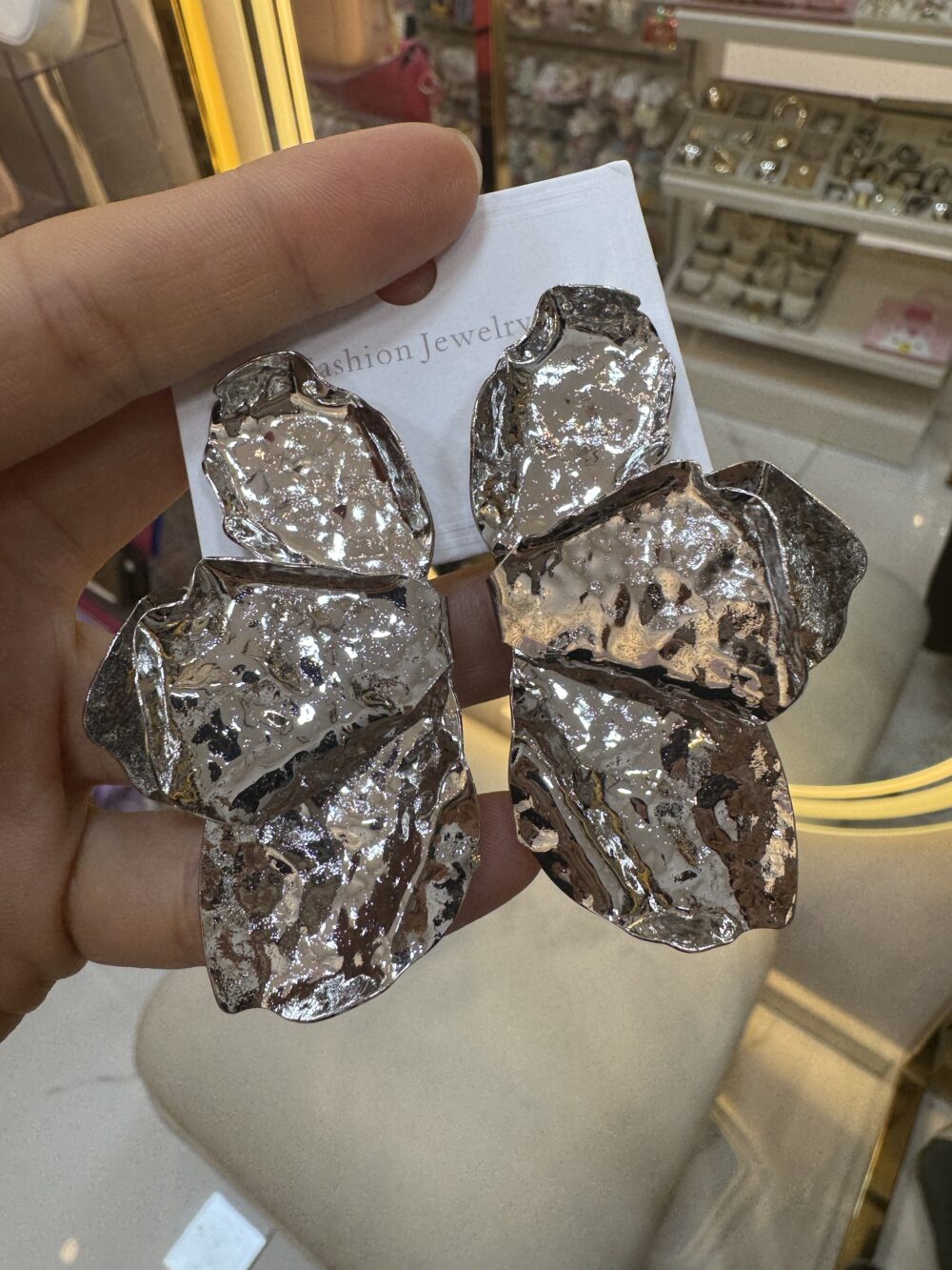 Silver Büyük Plaka Yaprak Küpe