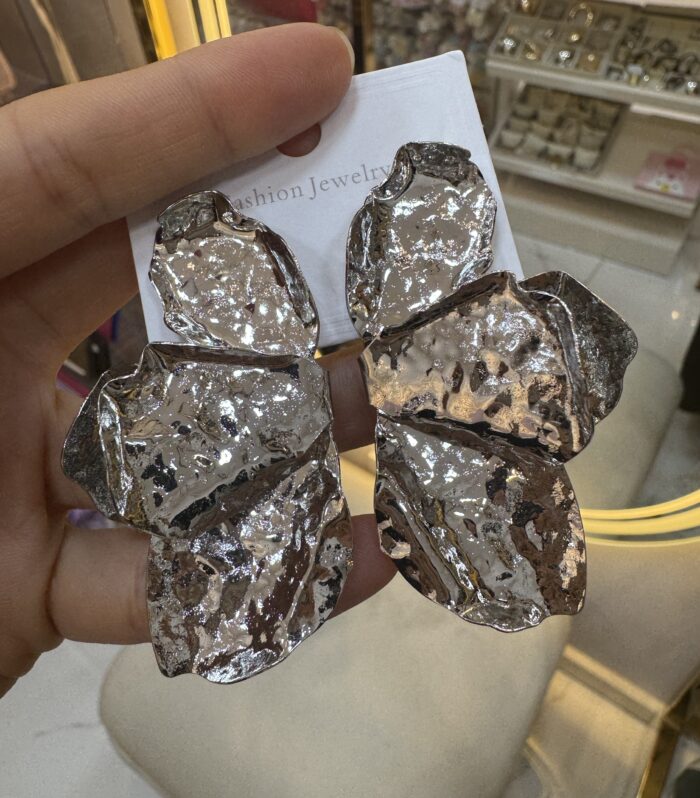Silver Büyük Plaka Yaprak Küpe