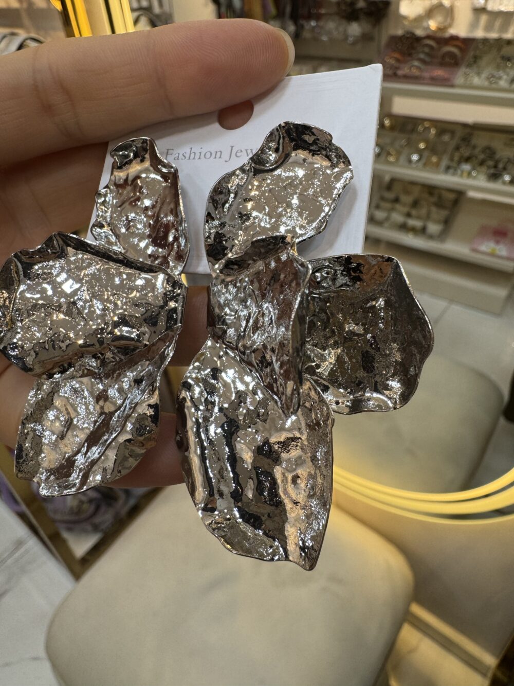 Silver Büyük Plaka Yaprak Küpe - Görsel 2