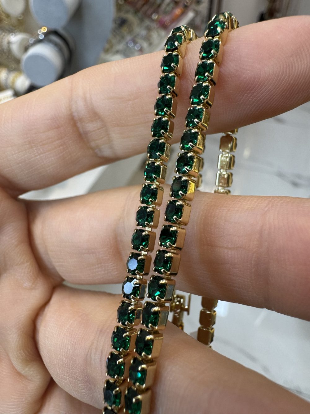 VIP Zümrüt Yeşili Suyolu  Gold Bileklik