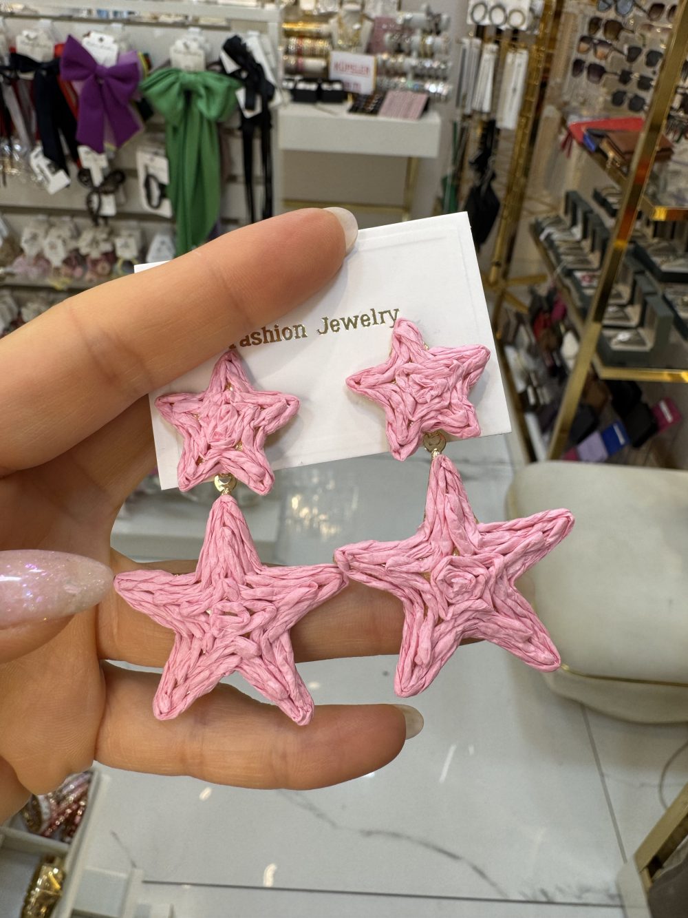 Pembe Hasır Yıldız Küpe