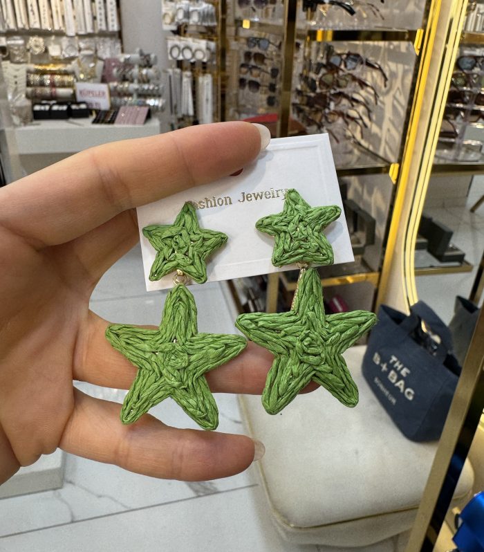 Yeşil Hasır Yıldız Küpe