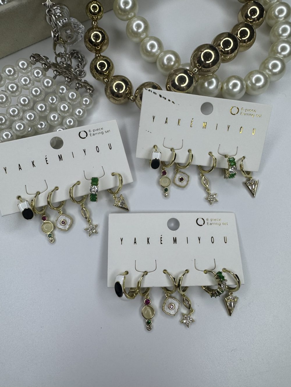 Gold  Taşlı Çoklu Küpe
