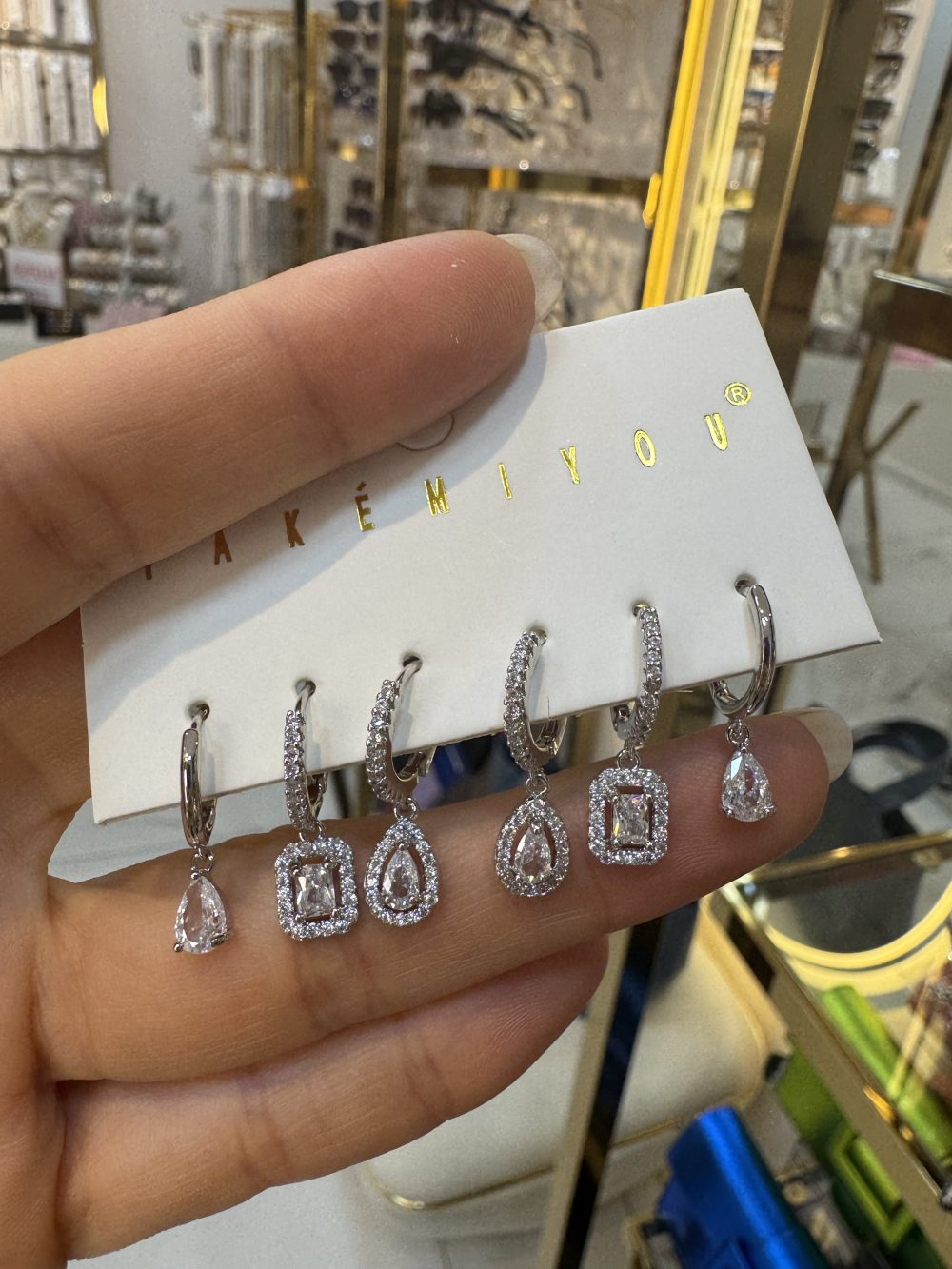 Silver Damla Baget Taşlı Çoklu Küpe