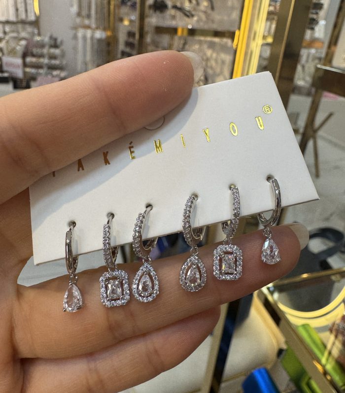 Silver Damla Baget Taşlı Çoklu Küpe