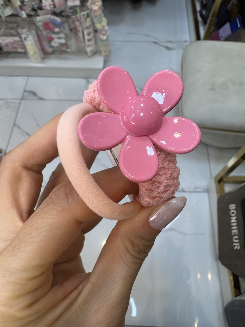 Yavruağzı pembe papatya ikili lastikli tok - Görsel 2