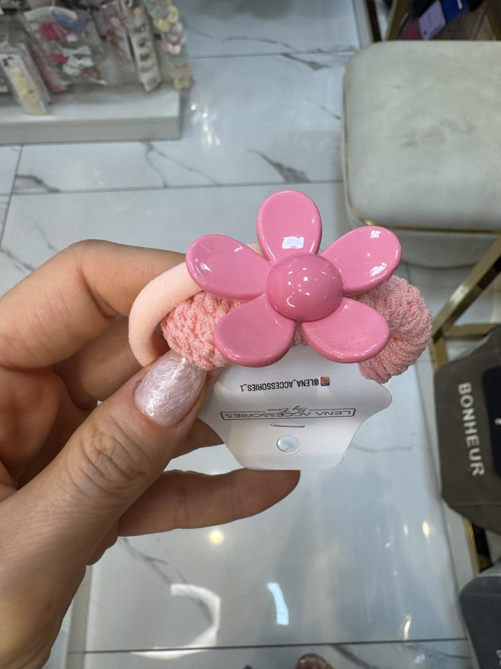 Yavruağzı pembe papatya ikili lastikli tok
